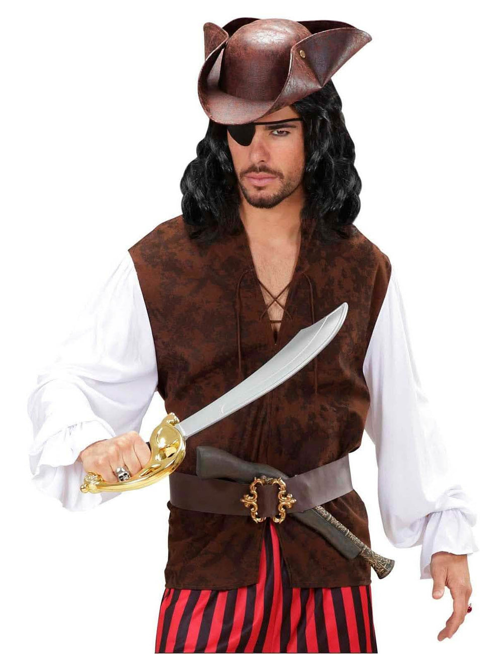 Camisa pirata para adulto blanca con chaleco marrón