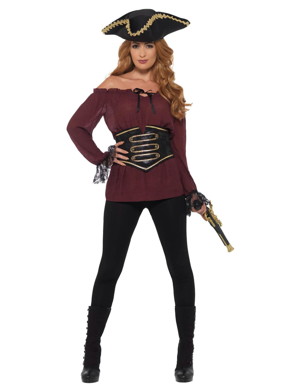 Camisa de pirata para mujer burdeos de lujo