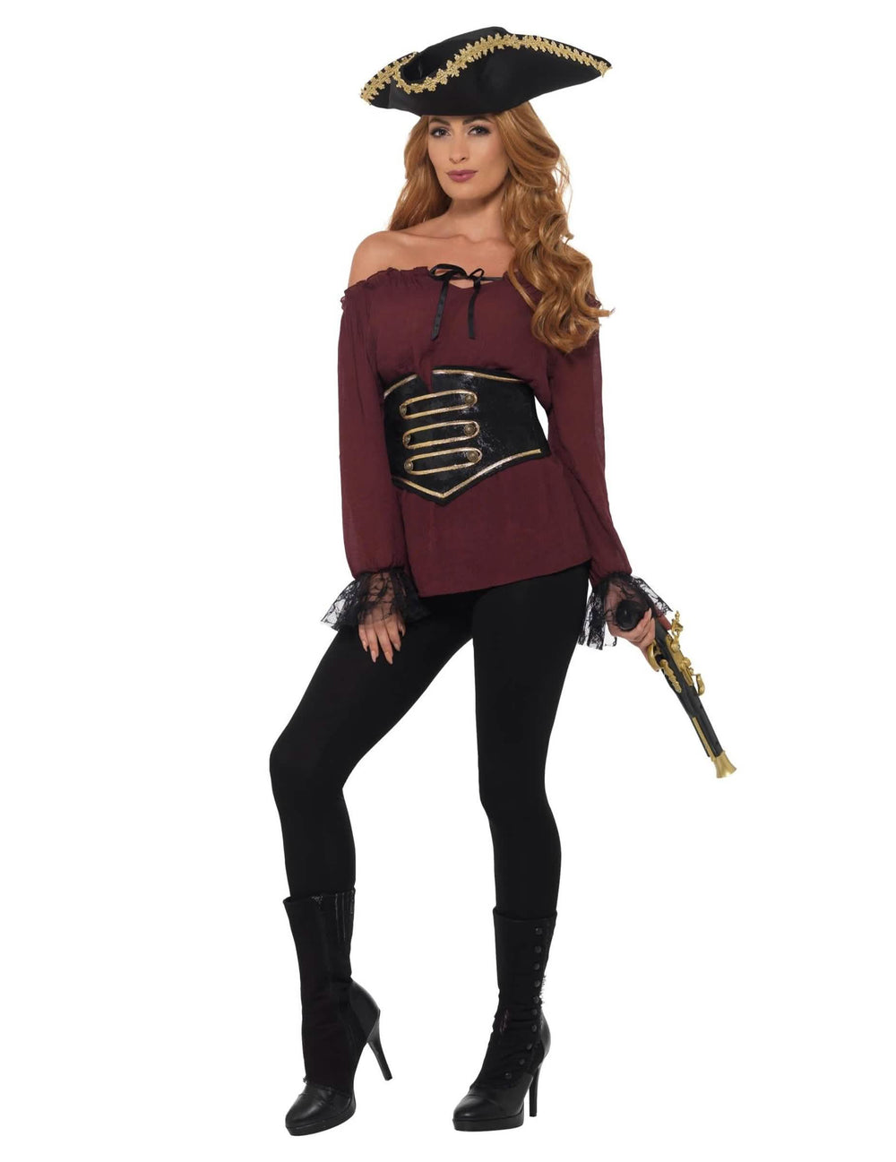 Vista frontal de la camisa de pirata para mujer