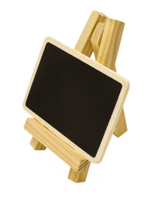 Caballete con pizarra marcador de sitio para decoración en madera
