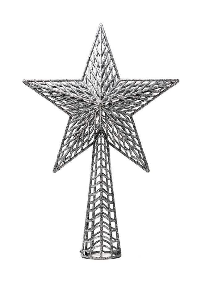 Cimier de sapin étoile pour décoration de Noël argentée pailletée