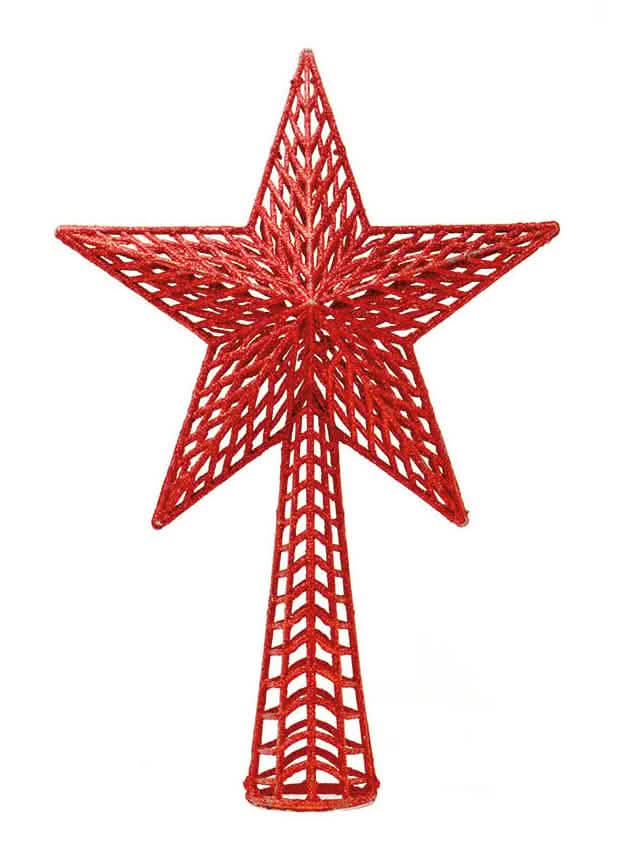 Cimier de sapin étoile rouge pailletée et scintillante