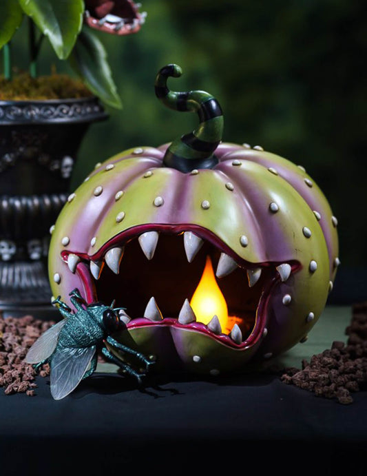Calabaza carnívora decorativa de resina con LED 28 x 28,5 x 28,5 cm