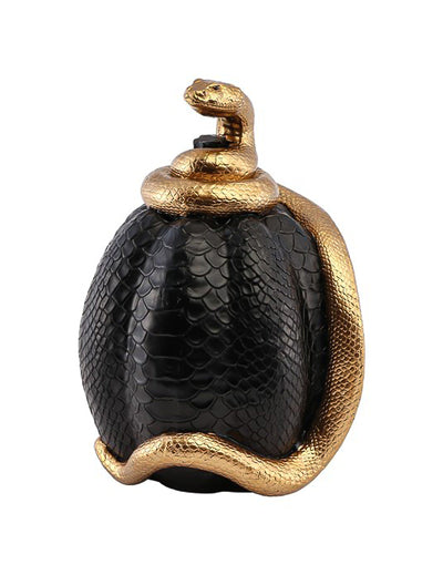 Calabaza decorativa de resina negra efecto piel de serpiente dorada 14 x 16 x 20,5 cm
