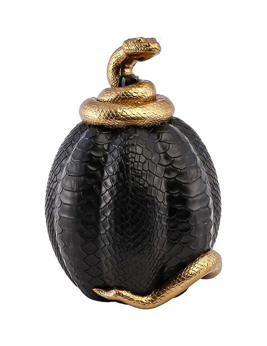 Calabaza decorativa de resina negra efecto piel de serpiente dorada 14 x 16 x 20,5 cm