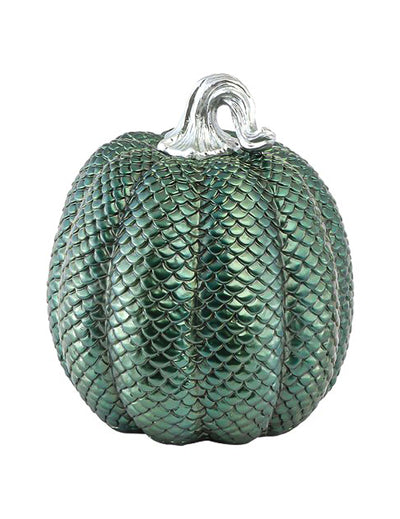 Calabaza decorativa de resina textura piel de serpiente verde iridiscente 16,5 x 16,5 x 20 cm