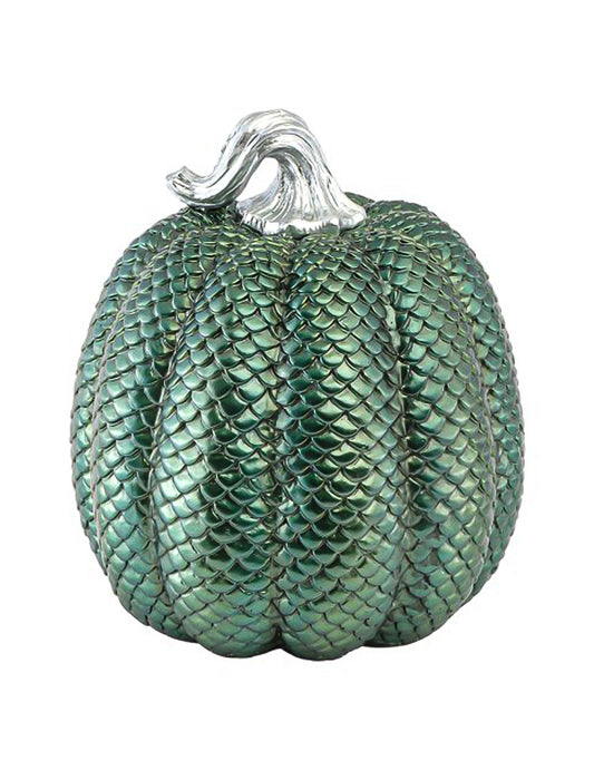 Calabaza decorativa de resina textura piel de serpiente verde iridiscente 16,5 x 16,5 x 20 cm
