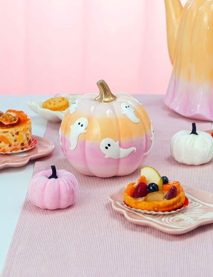 Calabaza de resina en colores degradados con fantasmas 14,8 cm