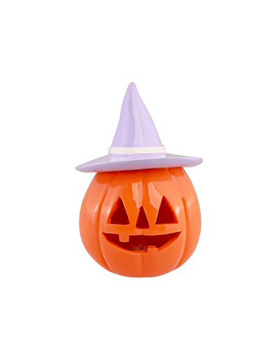 Calabaza de resina naranja con sombrero lila 17 cm