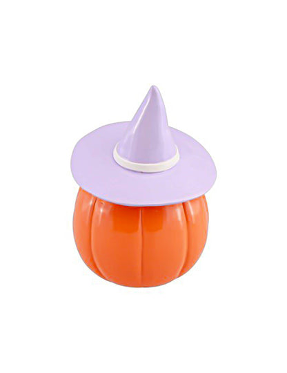 Calabaza de resina naranja con sombrero lila 17 cm