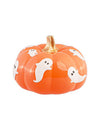 Calabaza de resina naranja con fantasmas 15,5 cm