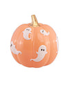 Calabaza de resina naranja pastel con fantasmas 14,5 x 14,5 x 14,8 cm