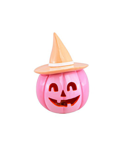 Calabaza de resina rosa con sombrero naranja pastel 17 cm