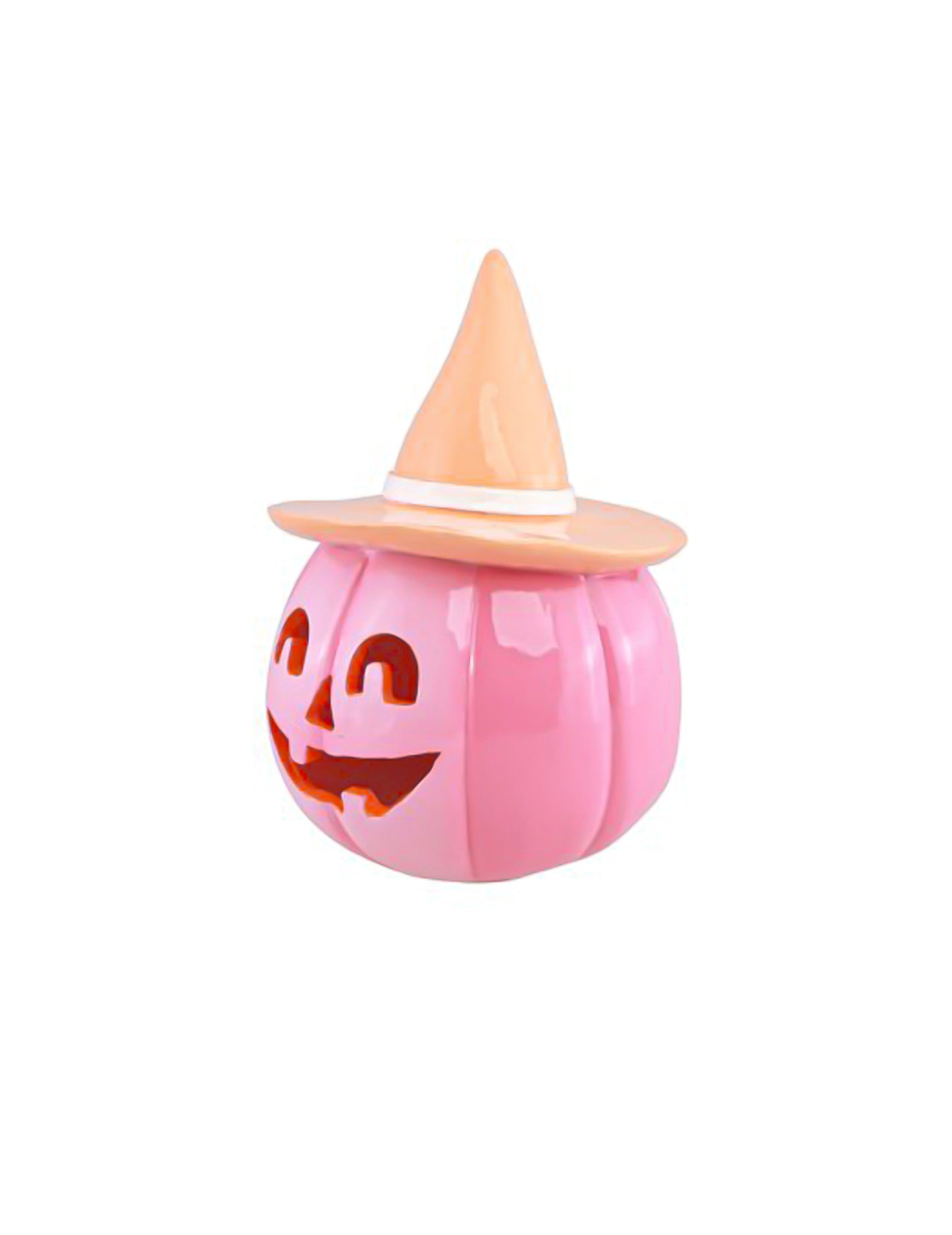 Calabaza de resina rosa con sombrero naranja pastel 17 cm