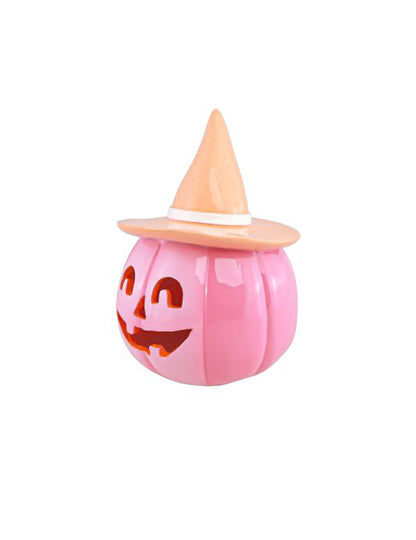 Calabaza de resina rosa con sombrero naranja pastel 17 cm