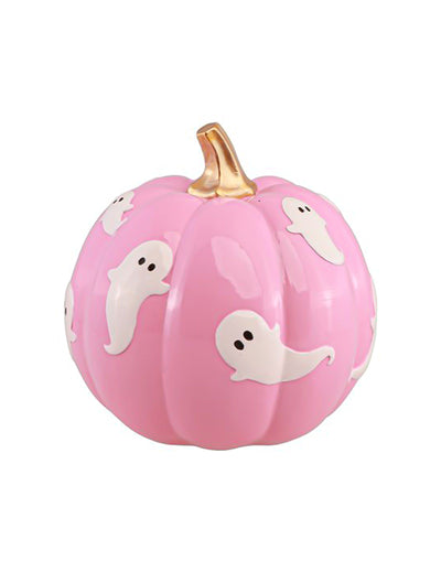 Calabaza de resina rosa con fantasmas 14,8 cm