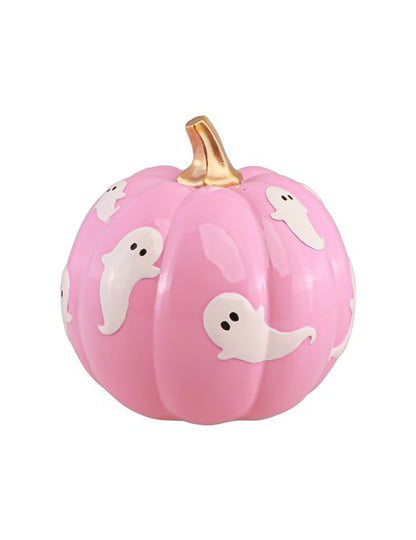 Calabaza de resina rosa con fantasmas 14,8 cm