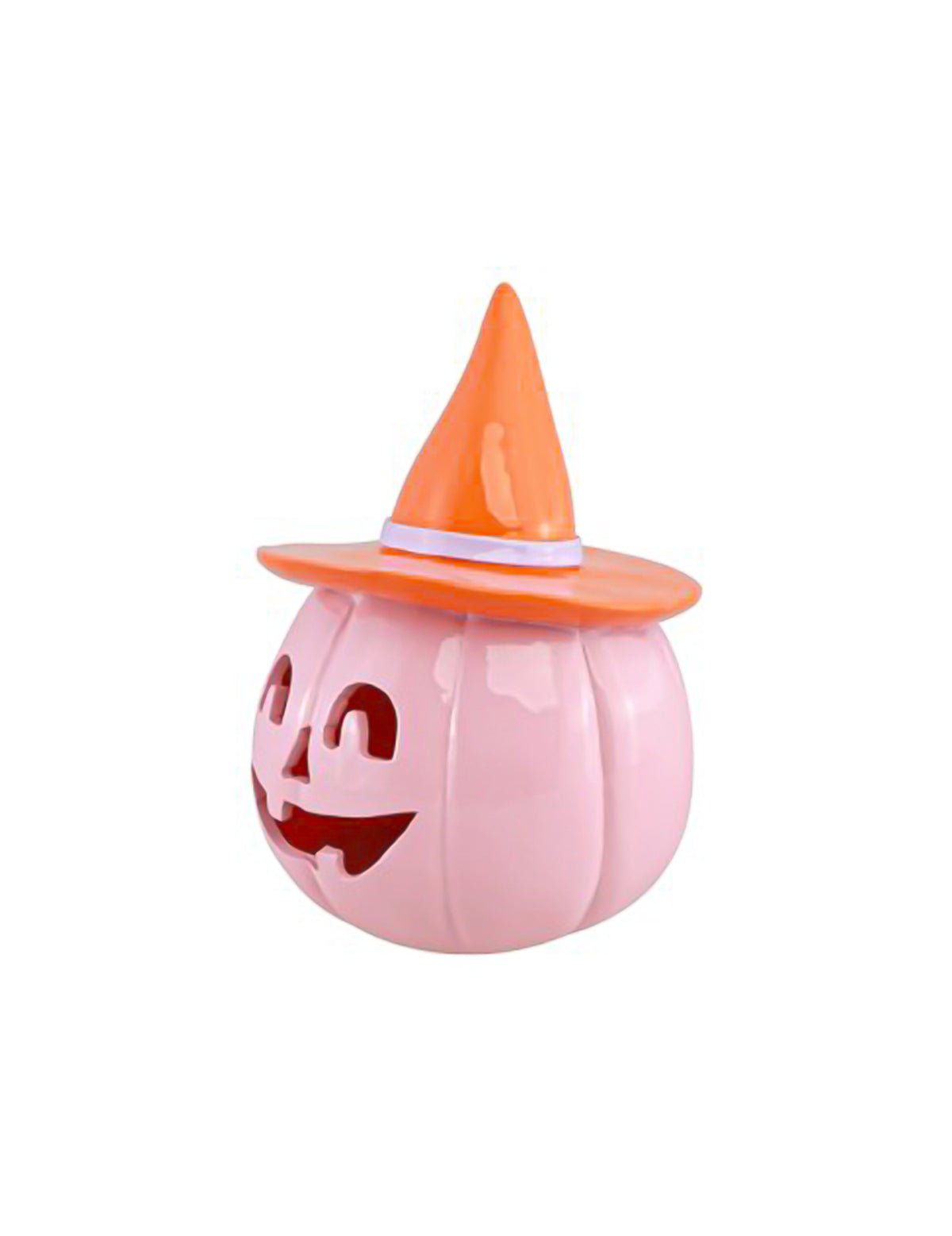 Calabaza de resina rosa pastel con sombrero naranja 17 cm