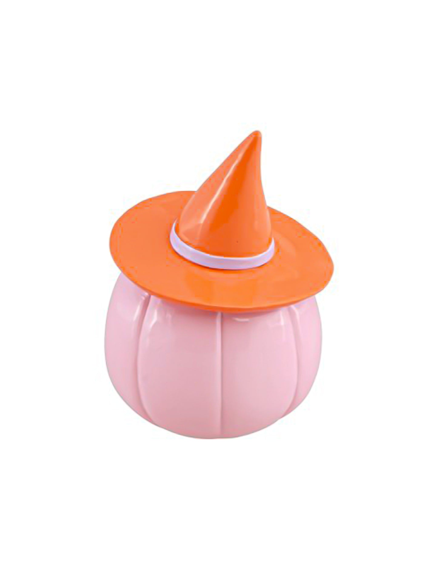 Calabaza de resina rosa pastel con sombrero naranja 17 cm