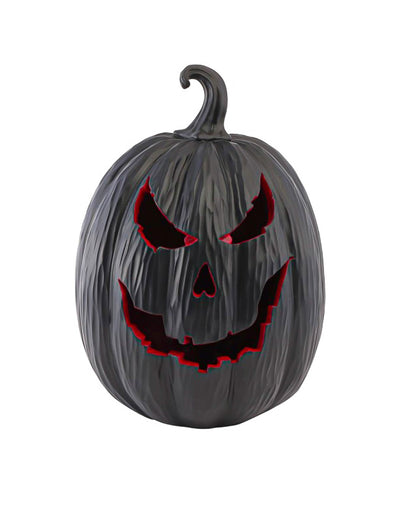 Calabaza demonio decorativa de resina negra y roja con LED 21 x 21 x 29 cm