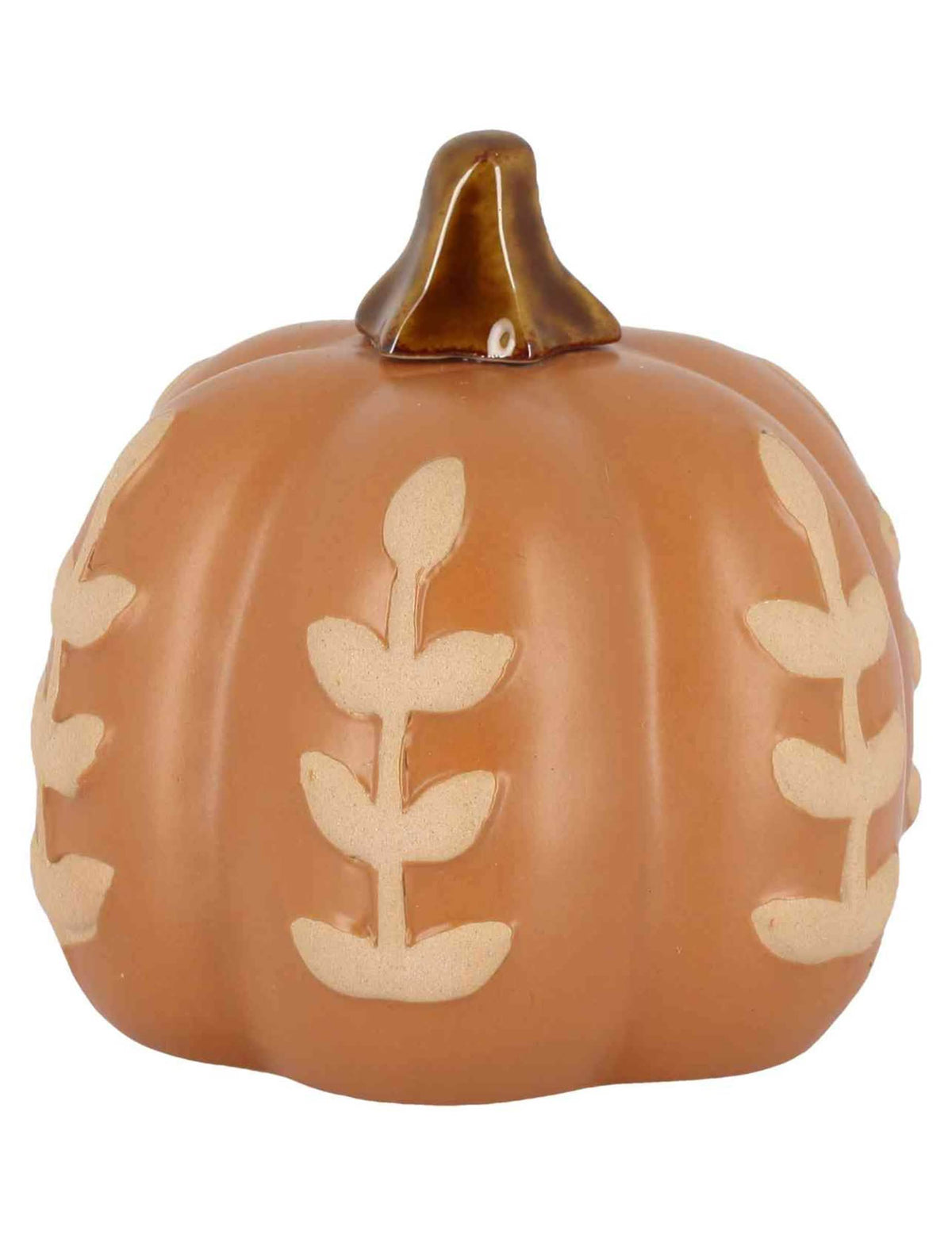 Calabaza de cerámica con follaje canela 10 cm