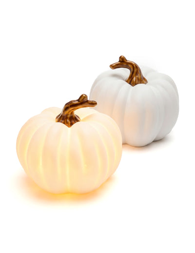 Calabaza LED de cerámica blanca y marrón 12 cm