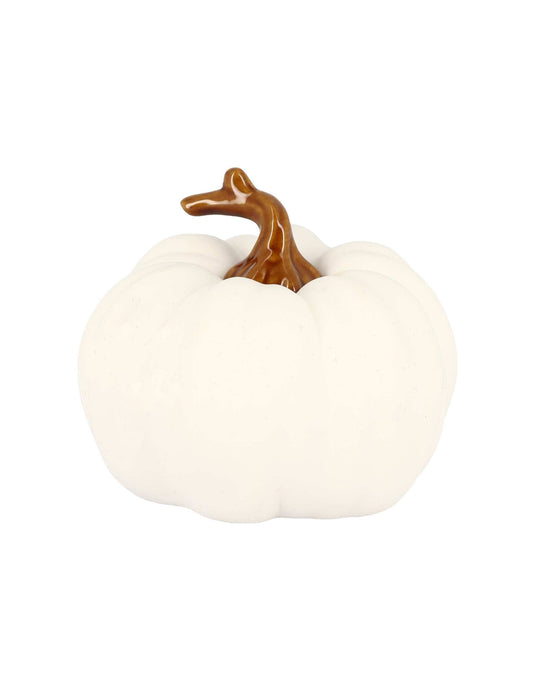 Calabaza LED de cerámica blanca y marrón 12 cm