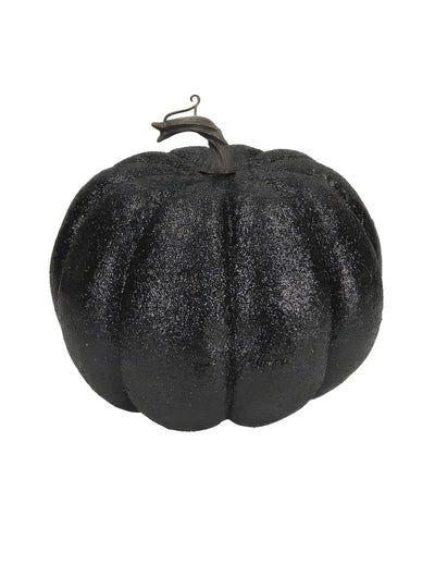 Calabaza en resina con purpurina negra y dorada de 12 cm
