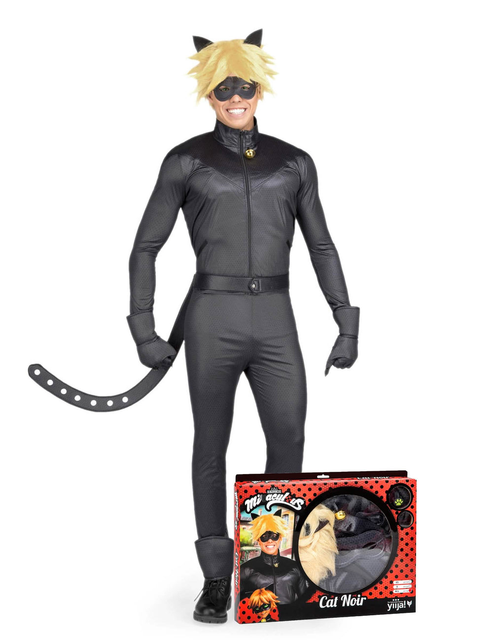 Caja de embalaje del set de disfraz Chat Noir Miraculous para adulto