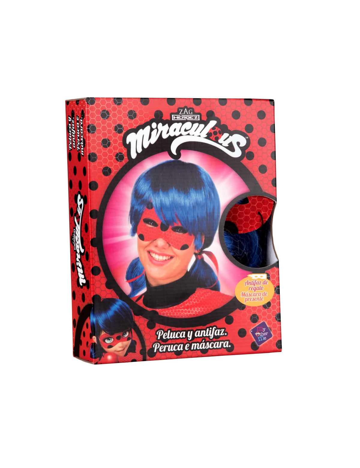 Caja de embalaje del estuche peluca y máscara Ladybug para adulto