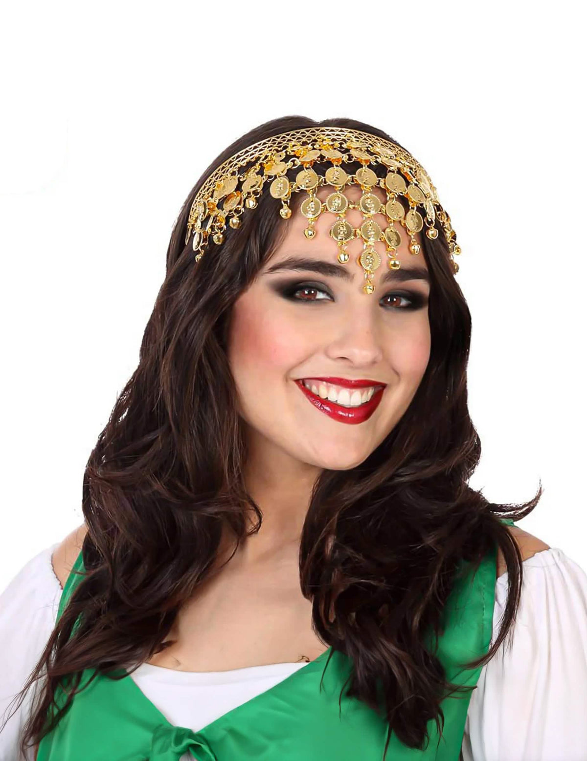 Coiffe bohemia gipsy para adulto dorada con monedas