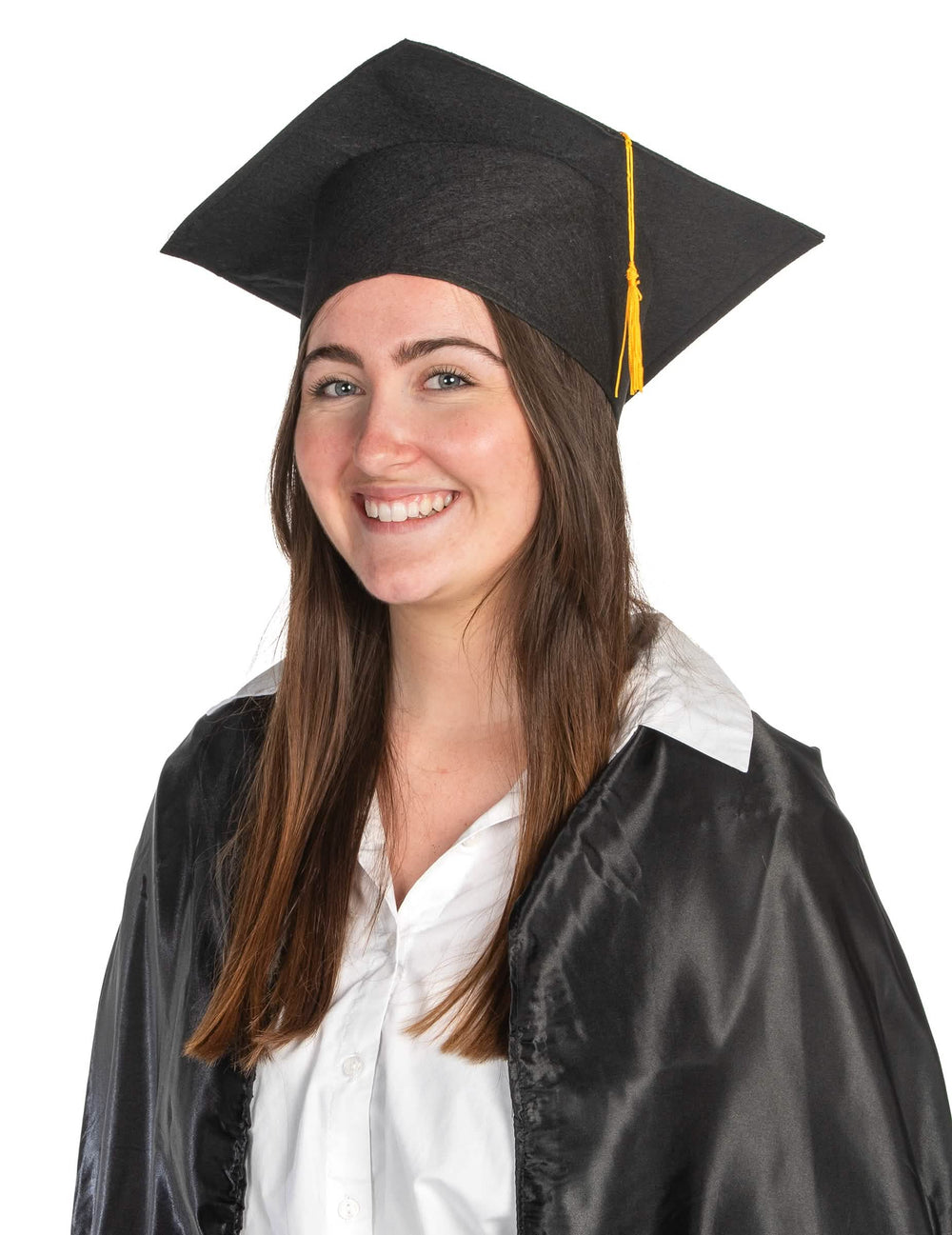 Gorro de estudiante para adulto negro con borla amarillo
