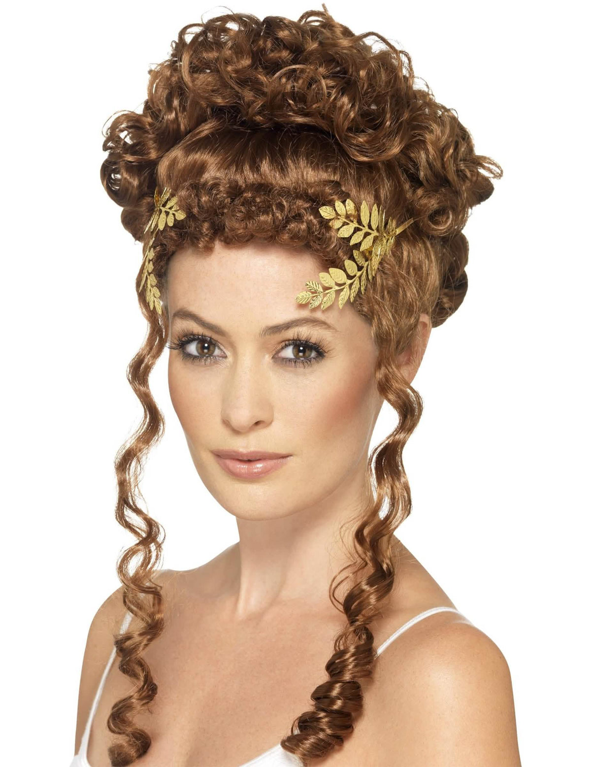 Coifa de hojas de laurel sexy para mujer castaña con hojas doradas