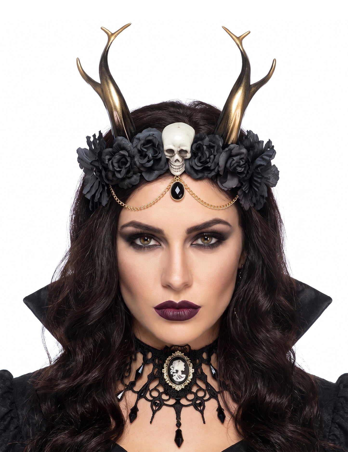 Cofia gótica con calavera para mujer