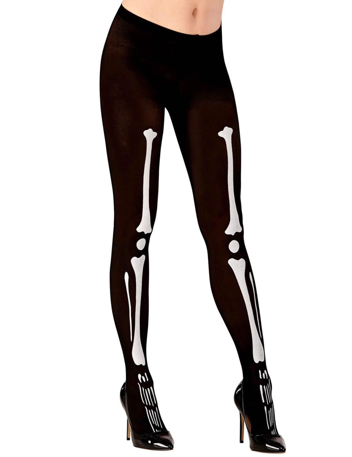 Collant squelette pour femme noir et blanc