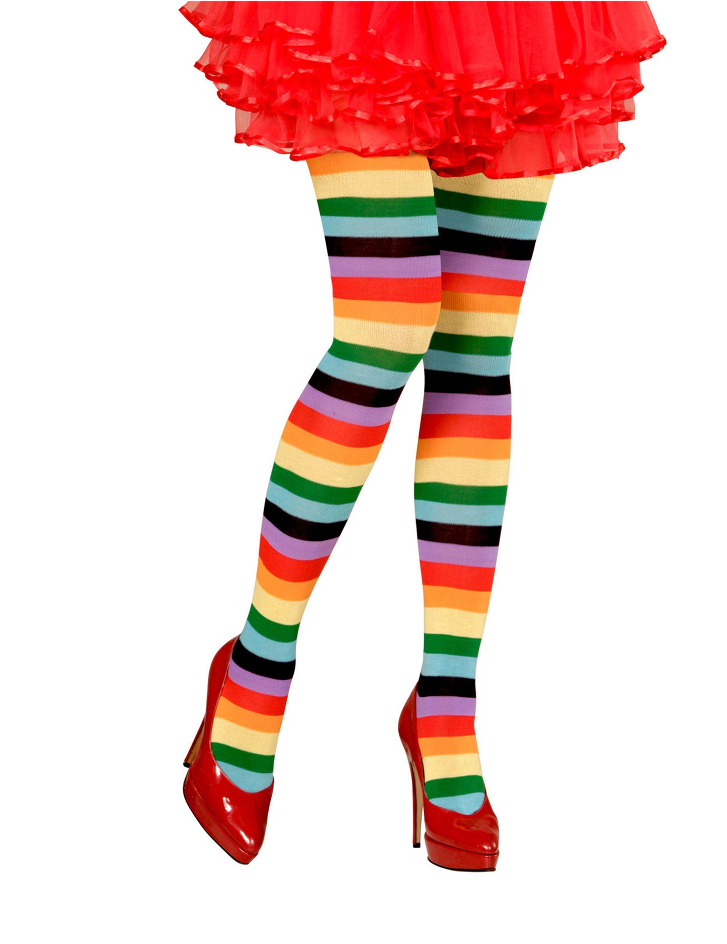 Collants multicolores pour adulte à rayures horizontales arc-en-ciel