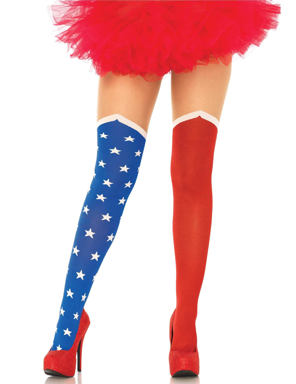 Pantimedias opacas bandera usa para mujer rojo y azul con estrellas blancas
