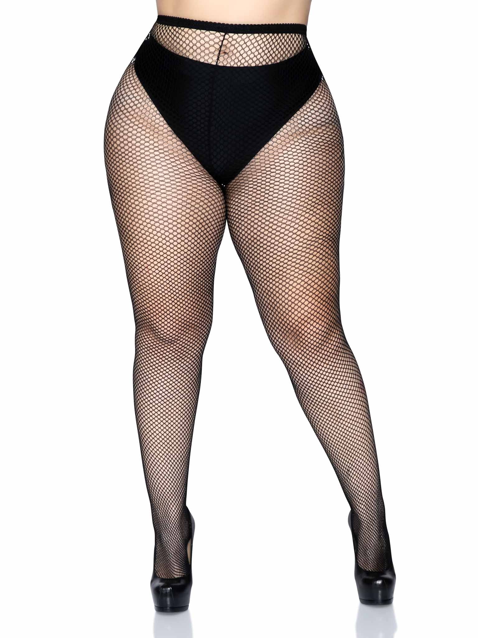 Vue de face des collants résille fine pour femme noire