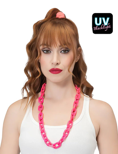 Collar de cadena ancha rosa neón