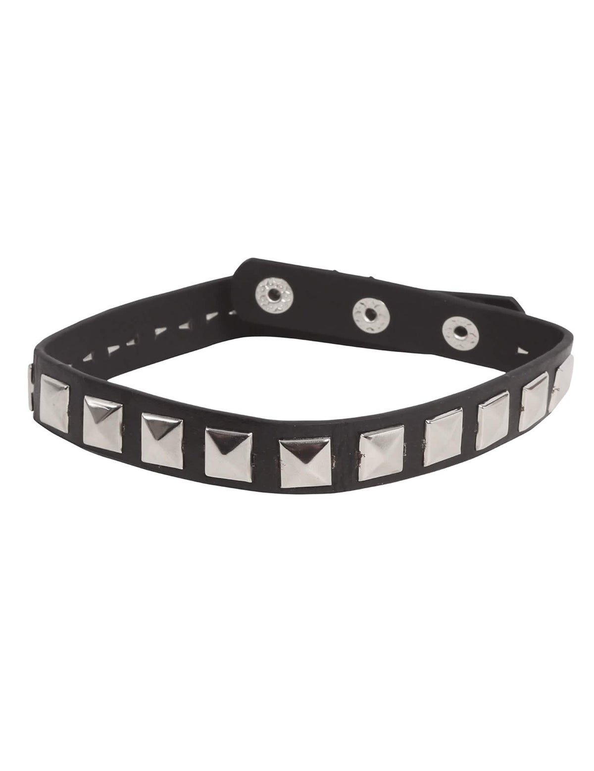 Collier de motard pour adulte noir à clous carrés argentés