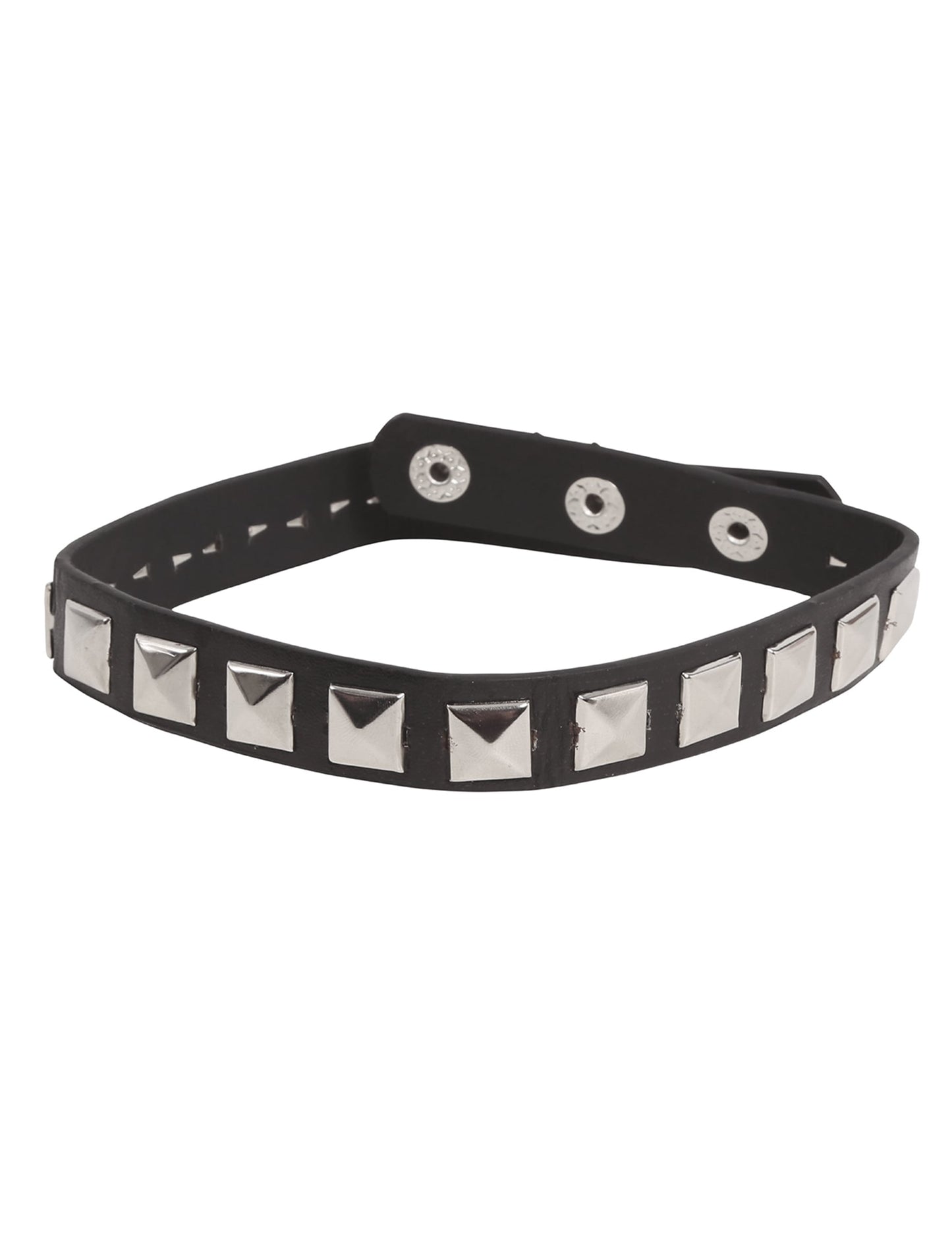 Collier de motard pour adulte noir à clous carrés argentés