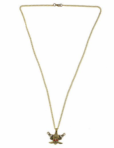 Collier pirate pour adulte doré avec pendentif tête de mort