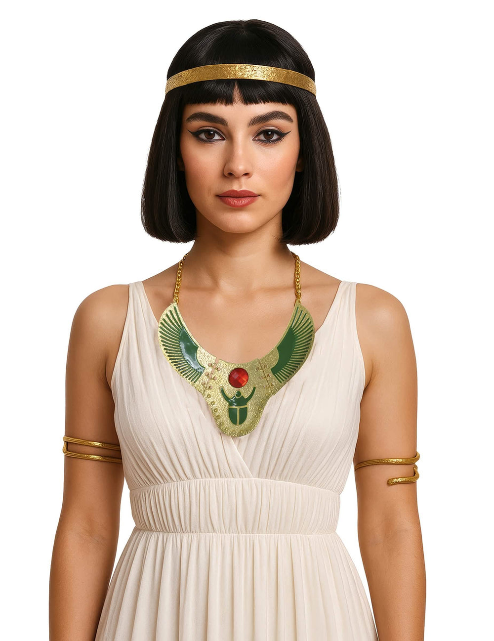 Collar egipcio para adulto dorado con motivo de escarabajo verde y rojo