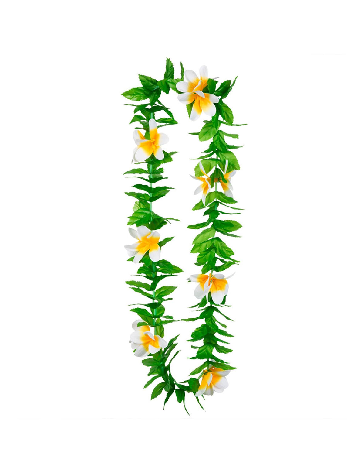 Vue de face du collier fleurs blanc et vert pour adulte