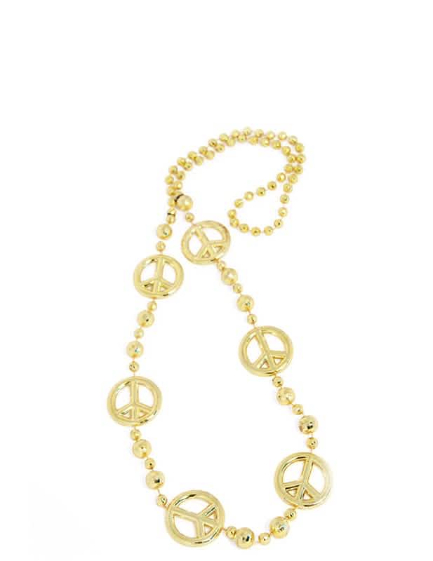Collar hippie para adulto dorado con símbolos peace and love