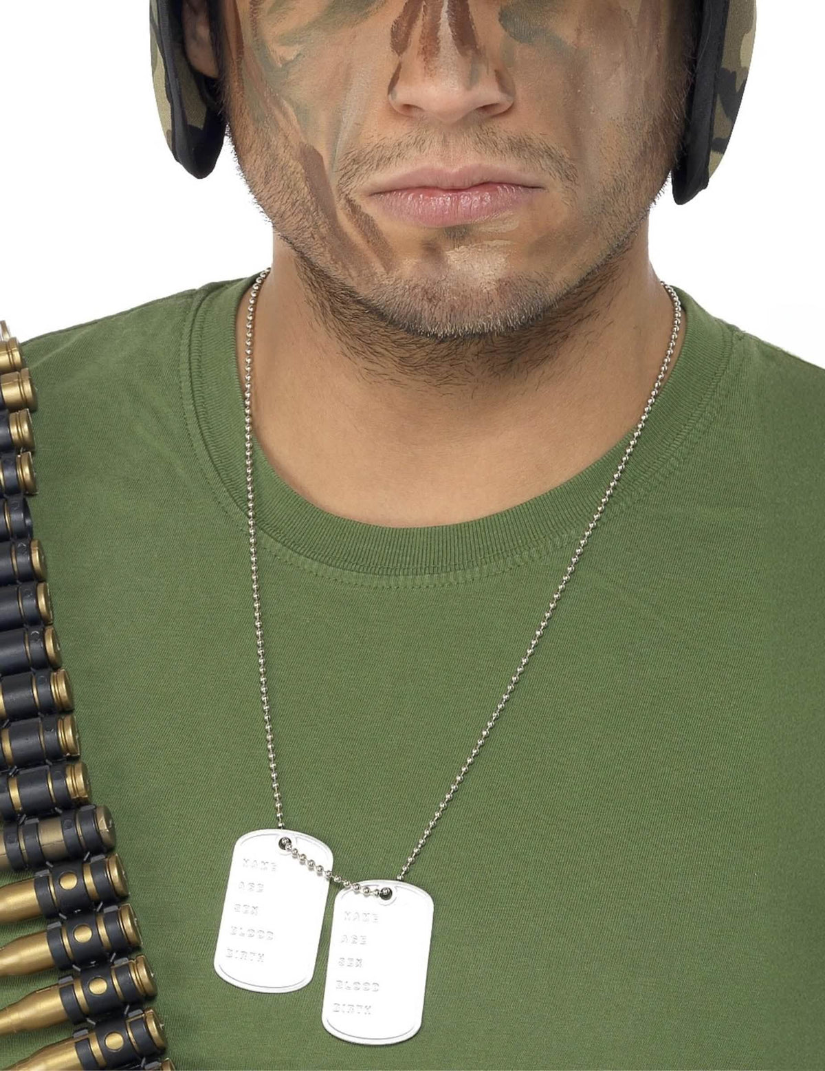 Collier militaire pour adulte argenté à plaques d'identité