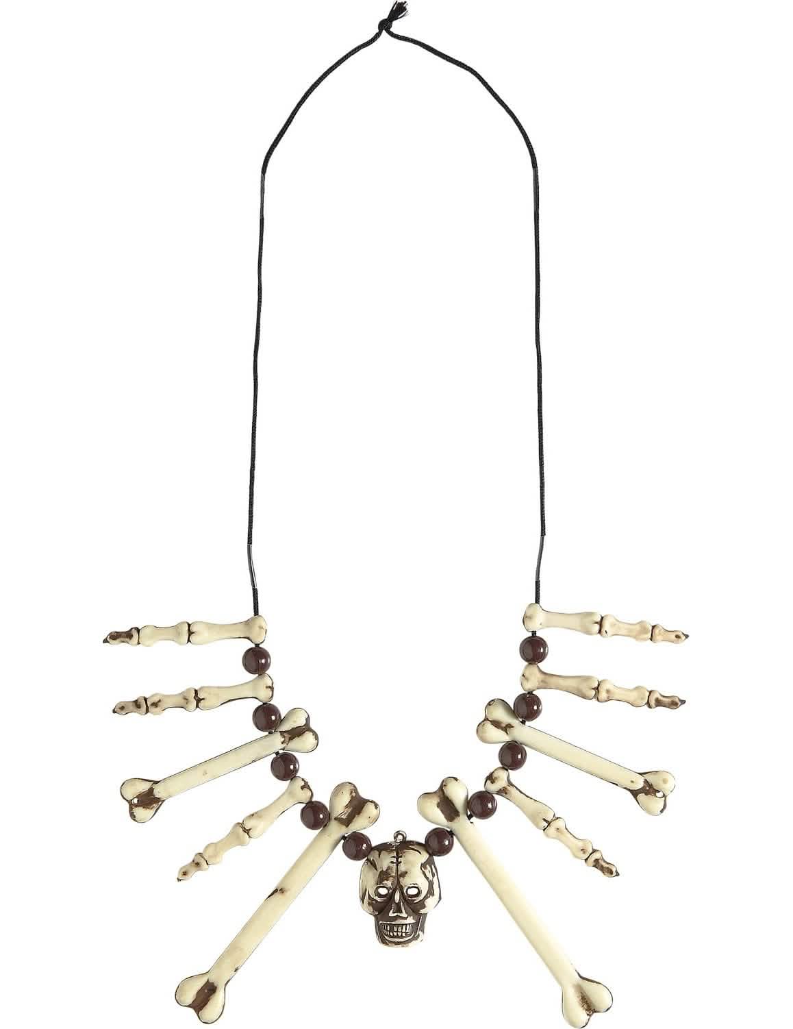 Collar de huesos y calavera para adulto beige y marrón