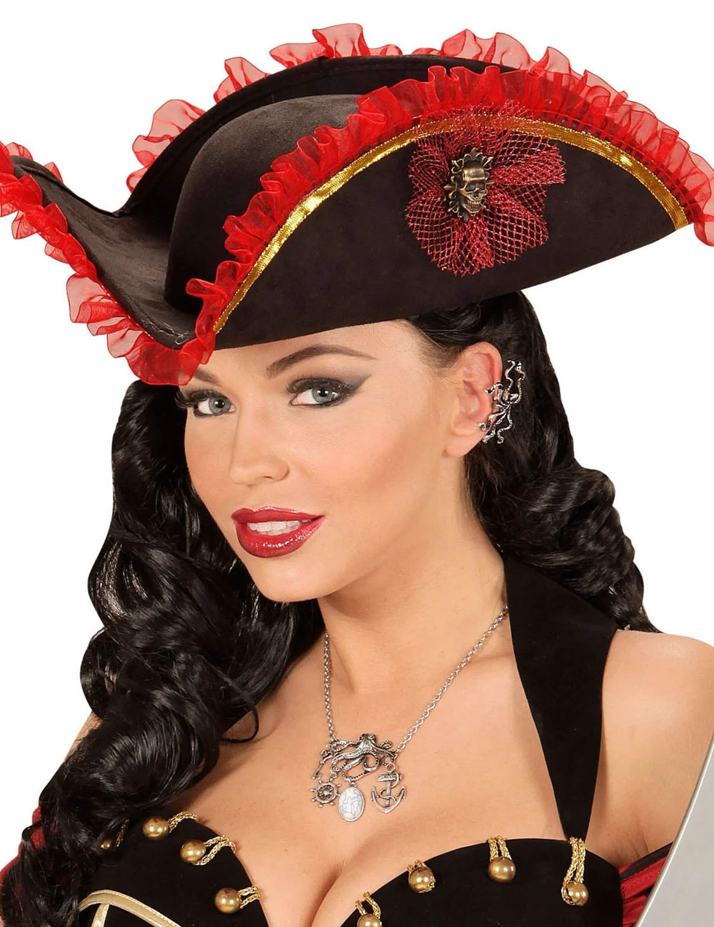 Collar pirata con dijes para mujer plateado con colgantes de pulpo y ancla