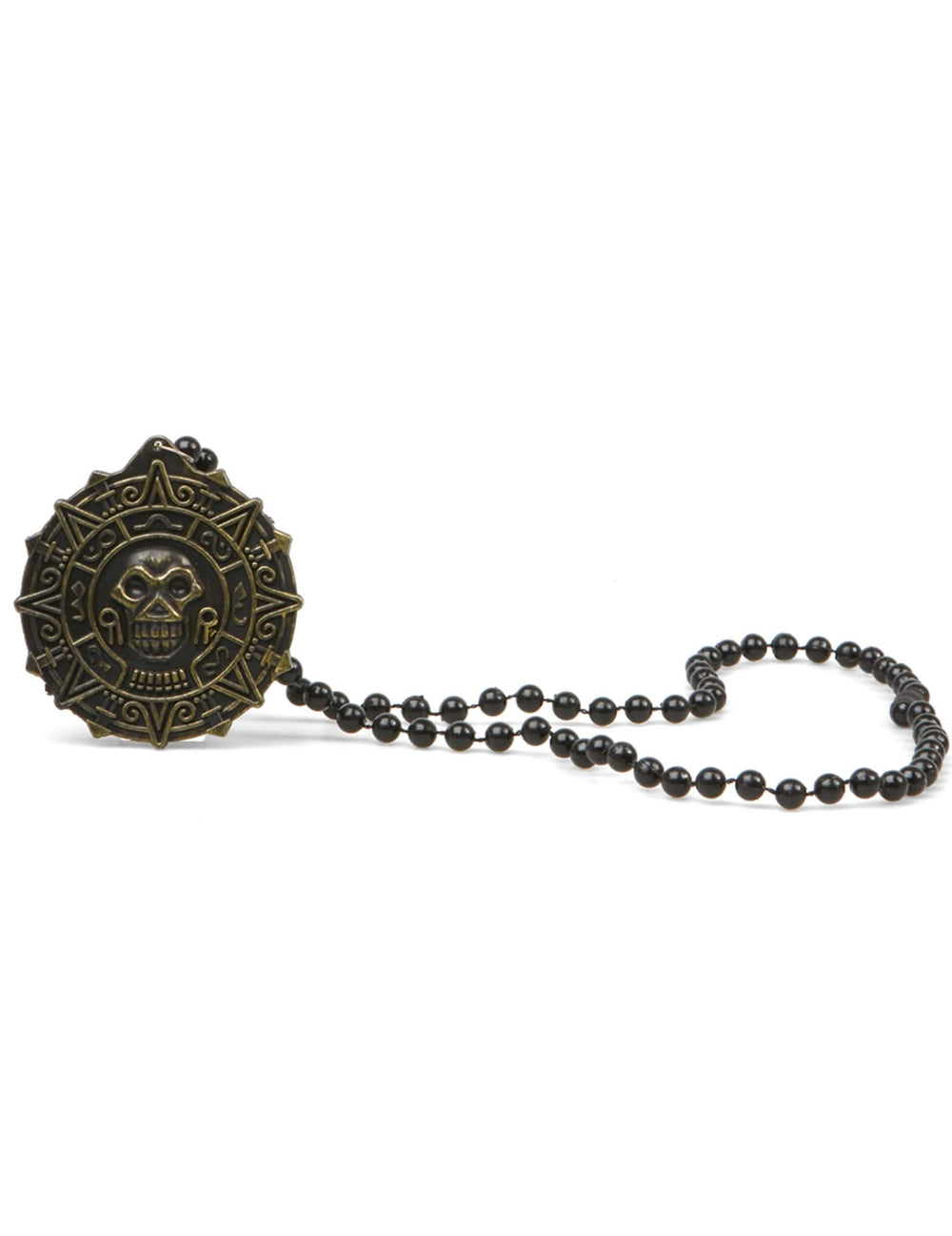 Collar pirata para adulto con medallón de calavera bronce y perlas negras