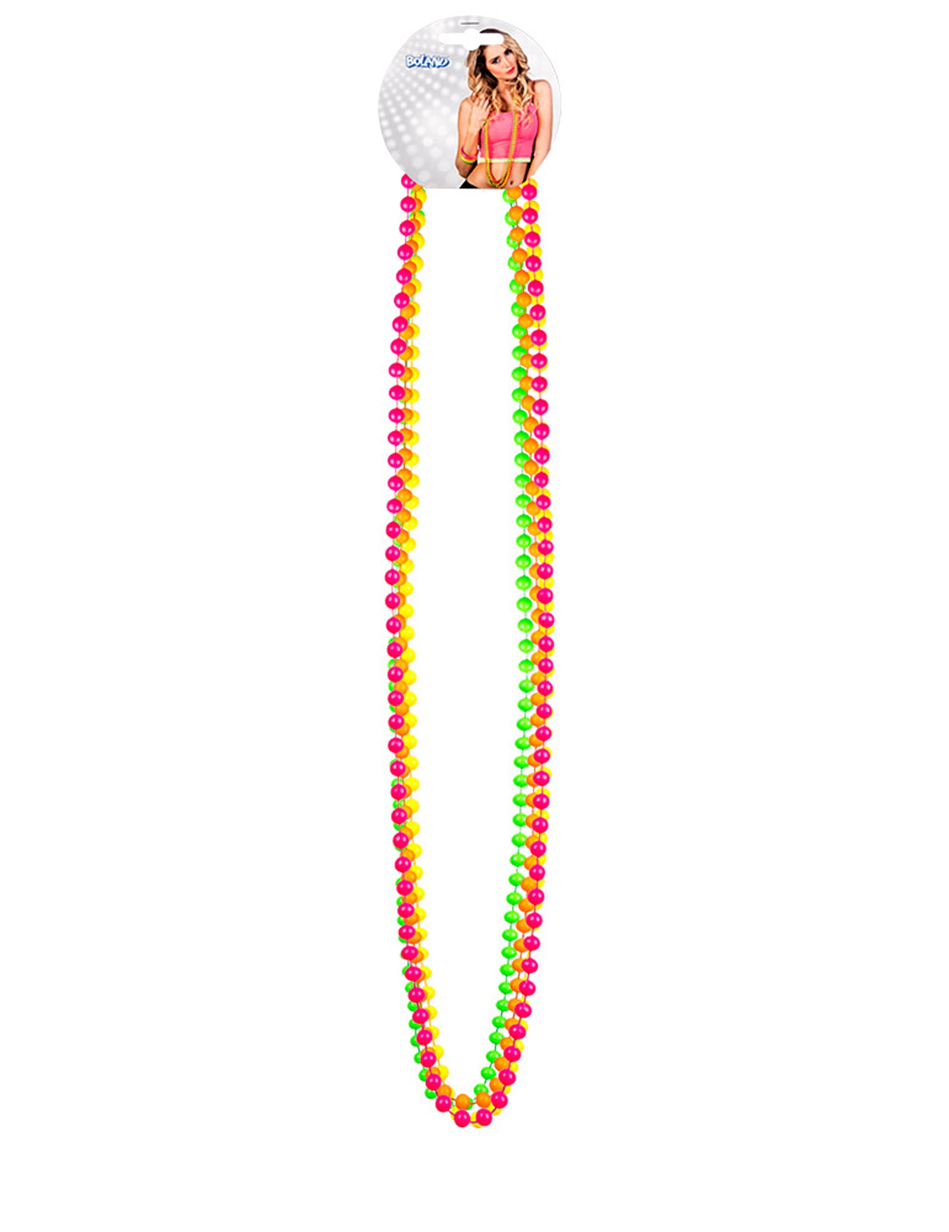 Colliers perles fluo pour adulte multicolores rose jaune vert et orange